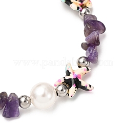 Natural Amethyst Chip Beads & Synthetic Turquoise Beaded Bracelets for Women&nbsp;BJEW-JB12416-01