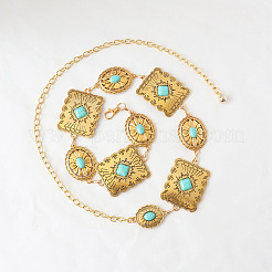 Oval Rectangle Alloy with Synthetic Turquoise Link Chain Waist Belly Chains for Dress&nbsp;FS-WG6F33A-01