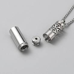 304 Stainless Steel Box Chain Hollow Column Perfume Bottle Pendant Necklaces&nbsp;NJEW-WH0002-137P