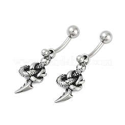 Snake 316 Surgical Stainless Steel Dangle Belly Button Rings&nbsp;EJEW-G416-11AS