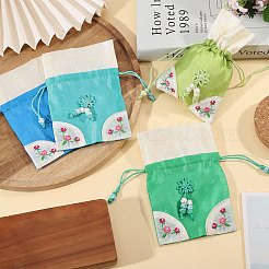 4Pcs 4 Colors 3D Floral Embroidery Cloth Drawstring Bags&nbsp;ABAG-PH0001-92