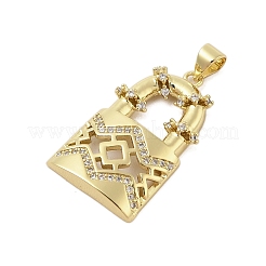 Lock Shape Rack Plating Brass Micro Pave Cubic Zirconia Pendants&nbsp;KK-Z074-38G