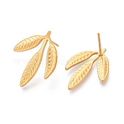 Ion Plating(IP) 304 Stainless Steel Leaf Stud Earrings for Women&nbsp;EJEW-F300-11G