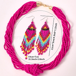 Bohemian Style Glass Seed Beaded Multilayer Necklaces & Triangle Tassel Dangle Earrings Sets&nbsp;FS-WG1D6AA-01