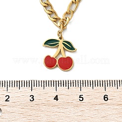 304 Stainless Steel Red Enamel Cherry and Round Plastic Pendant Necklaces for Women&nbsp;NJEW-M091-01G