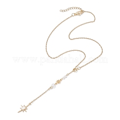 Brass Pave Clear Cubic Zirconia Star Pendant 304 Stainless Steel Chain Lariat Necklaces for Women&nbsp;NJEW-JN05542
