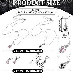 2 Colors Teardrop Brass & Cubic Zirconia Pendant Necklaces & Hoop Earrings Jewelry Set for Women&nbsp;SJEW-HY0001-20