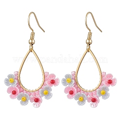 2Pairs Resin & Glass Seed Beads Teardrop Dangle Earrings&nbsp;EJEW-MZ00401