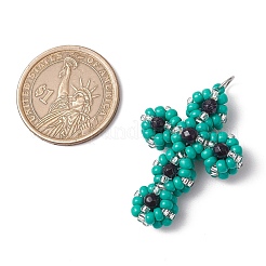 Glass Seed Beaded Cross Pendants&nbsp;PALLOY-MZ00642-05