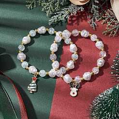 2Pcs 2 Styles Christmas Tree & Deer Alloy Enamel Charm Bracelet Sets&nbsp;BJEW-JB10871