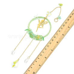 Teardrop Flower Glass & Acrylic Beads Suncatcher with 201 Stainless Steel Fairy Pendants&nbsp;HJEW-JM04988-01