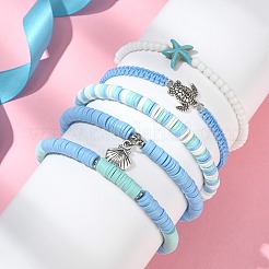 5Pcs 5 Style Polymer Clay Heishi Surfer Stretch Bracelets Set&nbsp;BJEW-TA00370
