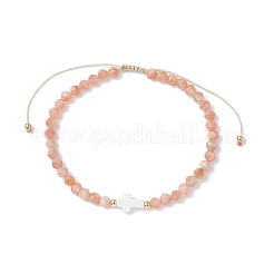 Natural Sunstone Beaded Braided Bead Bracelets for Women&nbsp;BJEW-JB12211-01