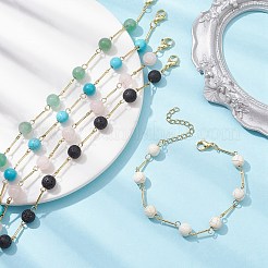 Natural & Synthetic Mixed Round Beaded Link Chain Bracelet&nbsp;BJEW-JB09970