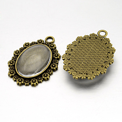 Vintage Alloy Flower Pendant Cabochon Bezel Settings and Transparent Oval Glass Cabochons&nbsp;DIY-X0230-AB-NF