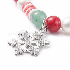 Natural Green Aventurine & Mashan Jade & Shell Pearl Stretch Bracelet with Christmas Snowflake Alloy Charm&nbsp;BJEW-TA00089