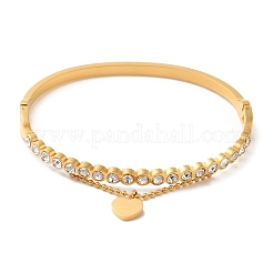 Rhinestone Heart Charms Bangles for Women&nbsp;BJEW-F474-09G