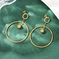 304 Stainless Steel Ring Dangle Stud Earrings&nbsp;X-EJEW-K268-34G