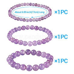3Pcs Natural Amethyst Beads Stretch Bracelets for Women&nbsp;BJEW-TAC0033