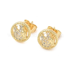 Round Brass Micro Pave Clear Cubic Zirconia Stud Earrings&nbsp;EJEW-Z144-21G