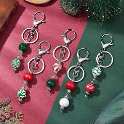 Dyed Natural Wood Round Beaded Keychain&nbsp;KEYC-JKC00931