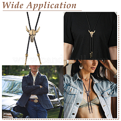 4Pcs 2 Colros Retro Alloy Pendant Black PU Leather Lariat Bolo Tie Necklaces&nbsp;NJEW-ME0001-11A