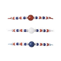 3Pcs 3 Colors Independence Day Glass Seed Beads Braided Bead Bracelets&nbsp;BJEW-MZ00179
