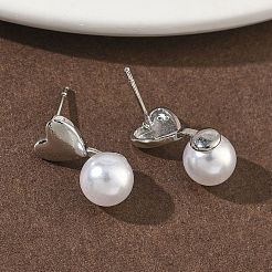 Heart Brass Plastic Pearl Dangle Stud Earrings&nbsp;EJEW-G452-11P