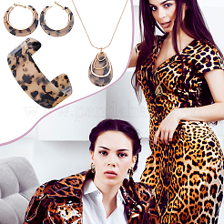 Teardrop Leopard Print Plastic Pendant Necklace & Hoop Earring & Cuff Bangle for Women&nbsp;SJEW-WH0006-10