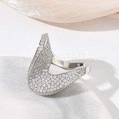 Brass Micro Pave Clear Cubic Zirconia Cuff Open Rings for Women&nbsp;RJEW-L343-15P