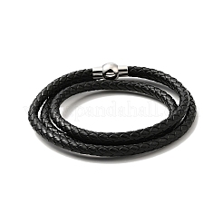 Leather Braided Three Loops Wrap Bracelet with 304 Stainless Steel Clasp for Men Women&nbsp;BJEW-C021-18-P