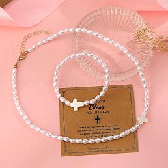 Plastic Imitation Pearl Oval Beads Bracelets & Necklaces Sets&nbsp;FS-WG9F44C-02