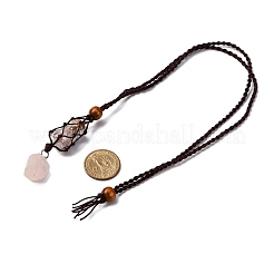 Natural Rose Quartz Macrame Pouch Pendant Nylon Cord Adjustable Necklaces&nbsp;NJEW-JN05345-02