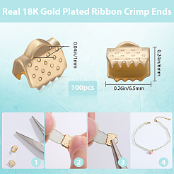 100Pcs 304 Stainless Steel Ribbon Crimp Ends&nbsp;STAS-BBC0005-24