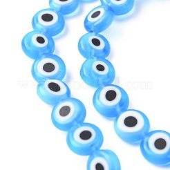 Handmade Evil Eye Lampwork Flat Round Bead Strands&nbsp;LAMP-L058-8mm-09