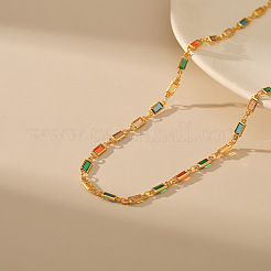 Special-interest Brass Pave Cubic Zirconia Rectangle Link Chain Necklaces for Women&nbsp;FS-WG3A151-01