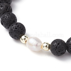 Dyed Natural Lava Rock & Pearl Beaded Stretch Bracelet&nbsp;BJEW-JB09725