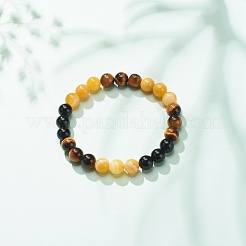 Natural Agate & Tiger Eye & Black Onyx Round Beaded Stretch Bracelet&nbsp;BJEW-JB08400-05