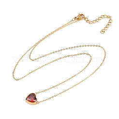 304 Stainless Steel Pave Cubic Zirconia/Glass Heart Pendant Necklaces&nbsp;NJEW-H088-06G