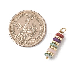 Natural Green Aventurine & Rose Quartz & Lemon Jade & Red Jasper & Jade & Synthetic Malachite & Brass Disc Pendants&nbsp;PALLOY-JF04941
