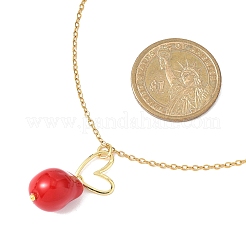 Red Glass Pearl Nuggets with Heart Pendant 304 Stainless Steel Chain Necklaces for Women&nbsp;NJEW-JN05539