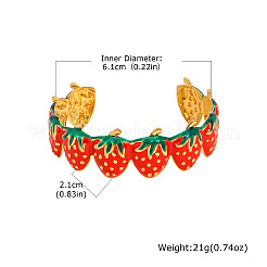 304 Stainless Steel Enamel Red Strawberry Open Cuff Bangles for Women&nbsp;WG62D08-01