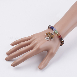 Chakra Jewelry Natural Gemstone Beads and Tiger Eye Charm Bracelet&nbsp;BJEW-JB03608-05