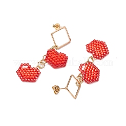 Handmade Glass Seed Beads Heart Stud Earrings&nbsp;EJEW-MZ00279-01