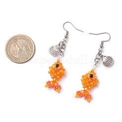 Fish with Shell Shape 304 Stainless Steel Glass Beads Dangle Earrings&nbsp;EJEW-MZ00436