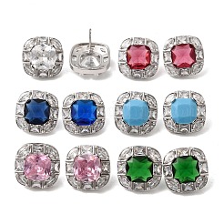 Brass Pave Cubic Zirconia & Glass Stud Earrings&nbsp;EJEW-G471-03P