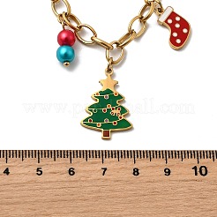 304 Stainless Steel Enamel & Plastic Christmas Tree Santa Claus Pendant Necklaces for Women&nbsp;NJEW-Z092-03G