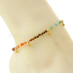 Chakra Grade A Natural Amethyst & Lapis Lazuli & Amazonite & Green Aventurinee & Tiger Eye & Carnelian & Red Jasper Faceted Round Beaded Anklets&nbsp;AJEW-AN00882