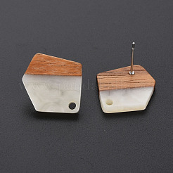 Two Tone Resin & Walnut Wood Stud Earring Findings&nbsp;MAK-N032-032