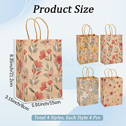 16Pcs 4 Styles Flower Print Paper Bags with Handles&nbsp;ABAG-BBC0001-30